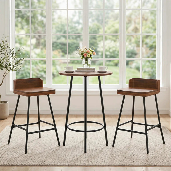 Counter Height Bar Stool Set with Low Back and Footrest