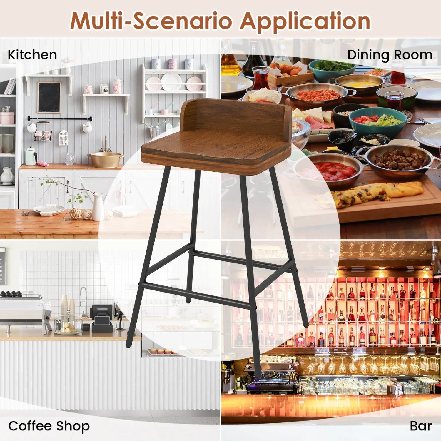 Counter Height Bar Stool Set with Low Back and Footrest by DirectDeals