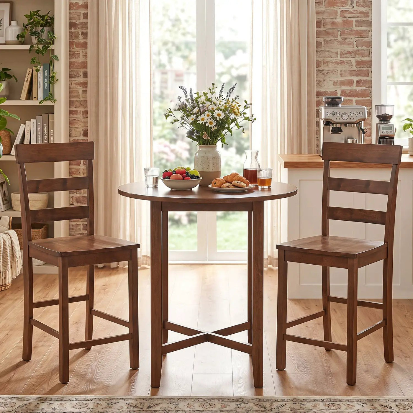 Counter Height Bar Stools Set of 2 - Rubber Wood Frame by DirectDeals