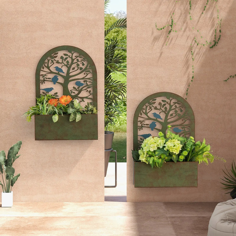 Set of 2 Decorative Raised Garden Bed for Climbing Plants-Rust by DirectDeals