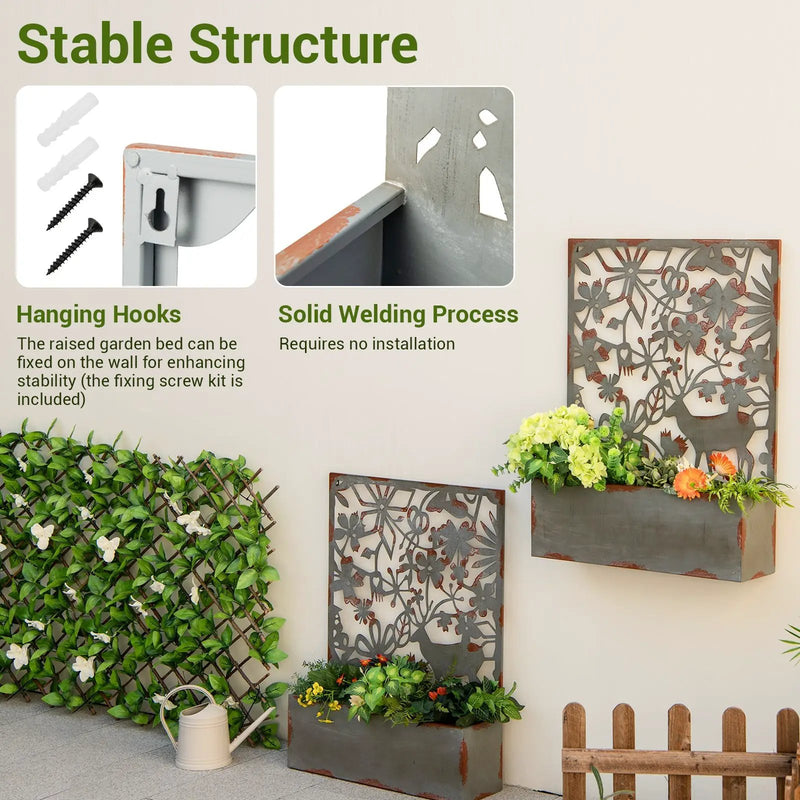 Set of 2 Decorative Raised Garden Bed with Trellises-Rust by DirectDeals