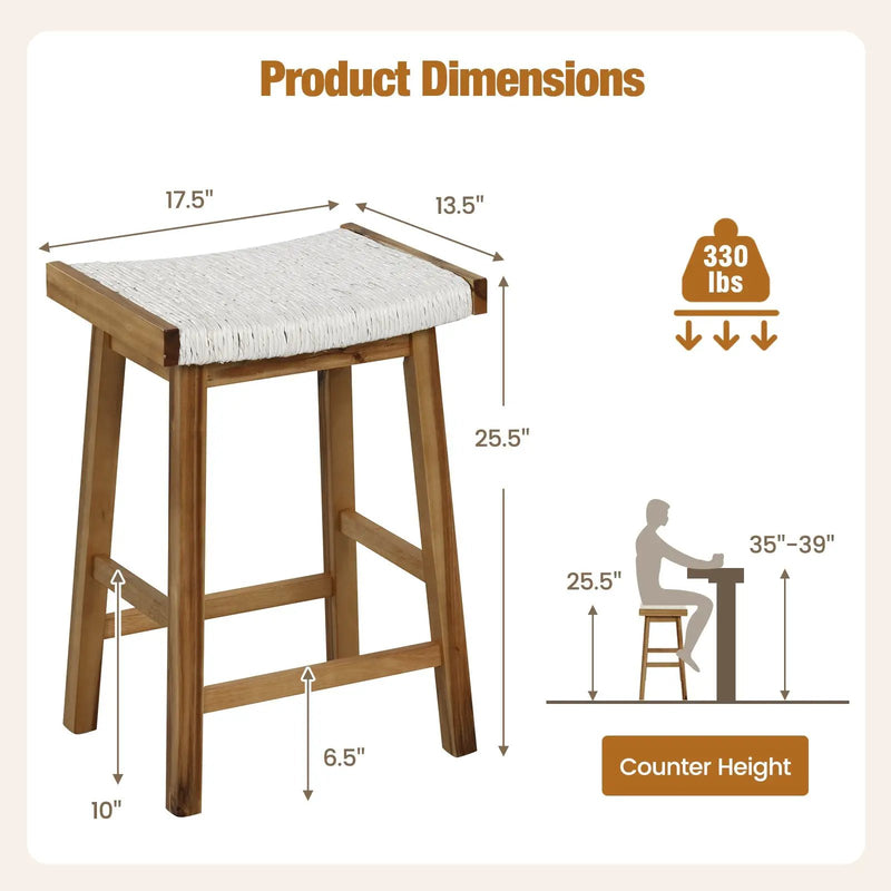Set of 2 25.5 Inch Dining Bar Stool with Seaweed Woven Seat by DirectDeals