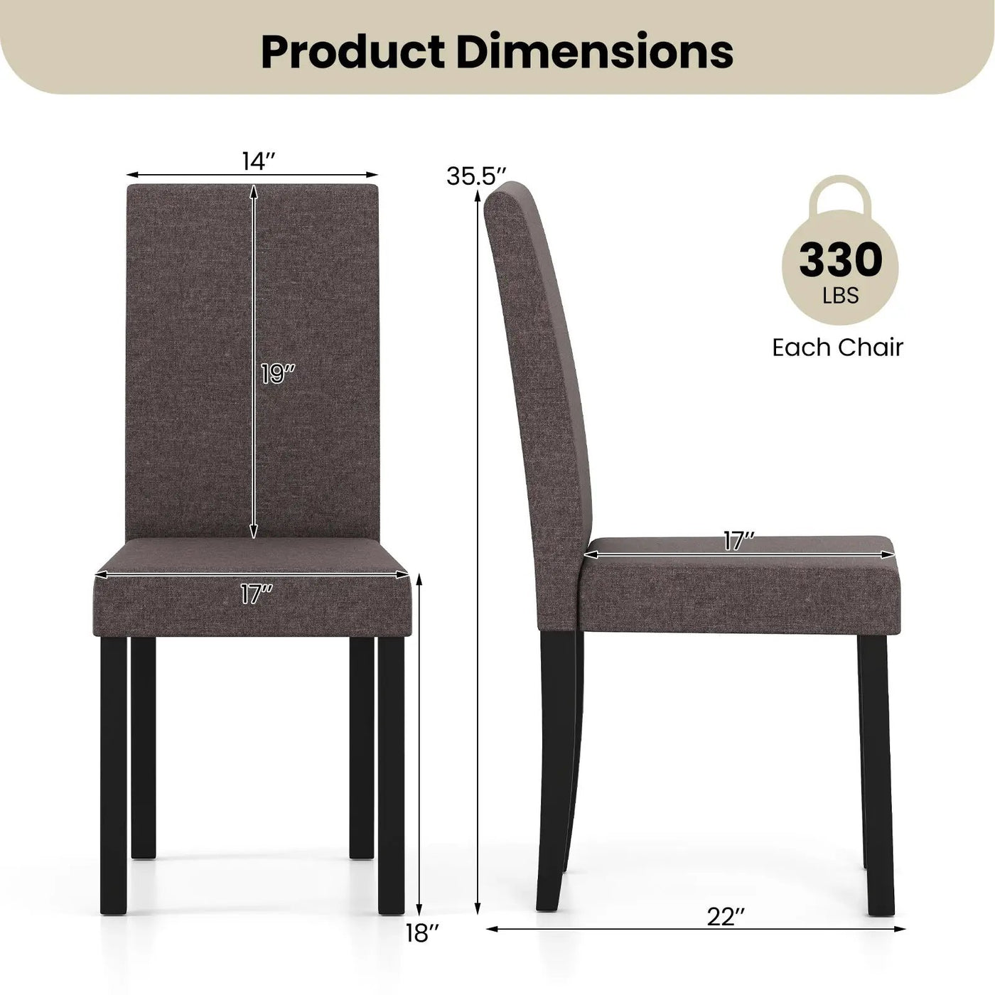 Set of 2 Dining Chair Mid-Century Modern Fabric Upholstered Parson Chairs by DirectDeals