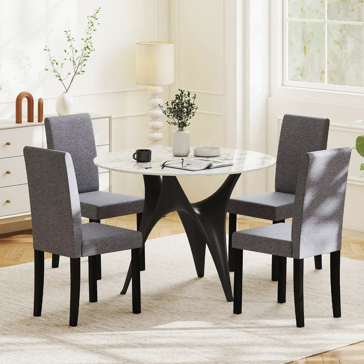 Set of 2 Dining Chair Mid-Century Modern Fabric Upholstered Parson Chairs by DirectDeals
