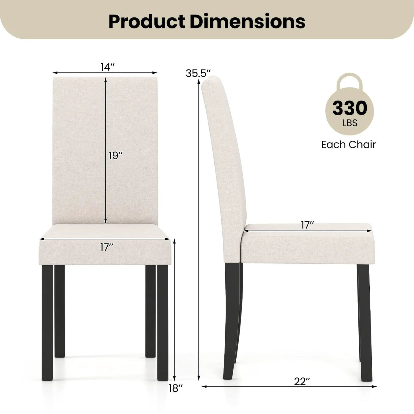 Set of 2 Dining Chair Mid-Century Modern Fabric Upholstered Parson Chairs by DirectDeals