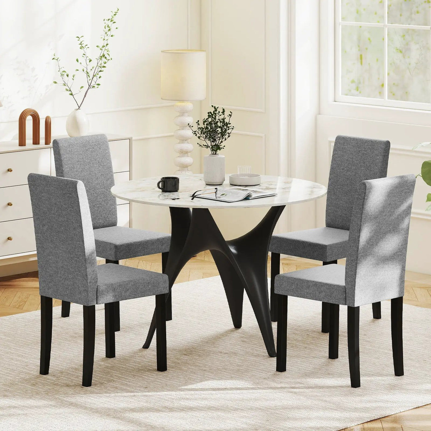 Set of 2 Dining Chair Mid-Century Modern Fabric Upholstered Parson Chairs by DirectDeals