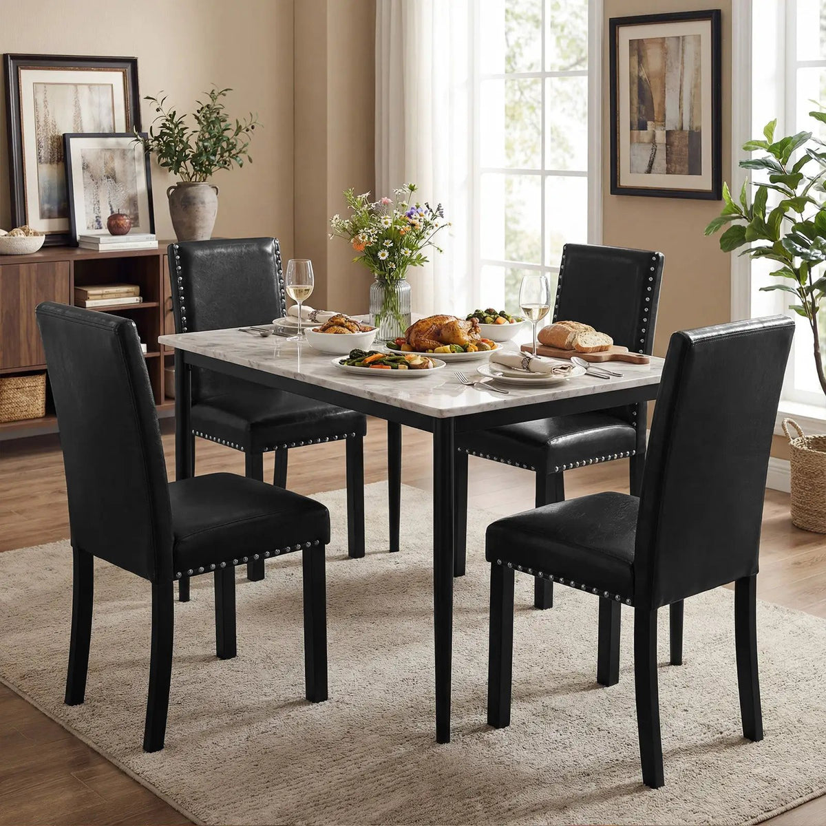 Set of 4 Dining Chairs with Solid Rubber and Wood Legs by DirectDeals