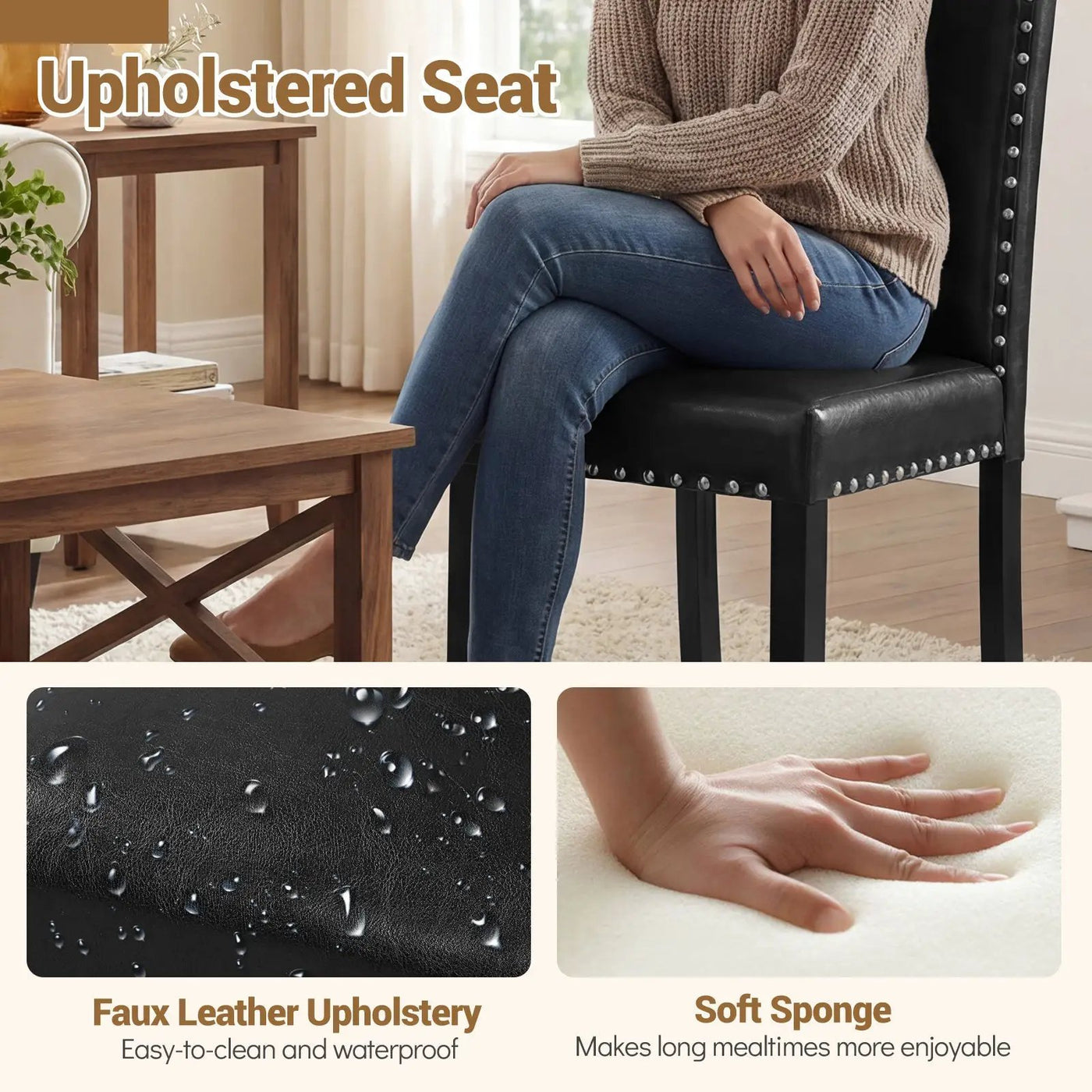 Set of 4 Dining Chairs with Solid Rubber and Wood Legs by DirectDeals