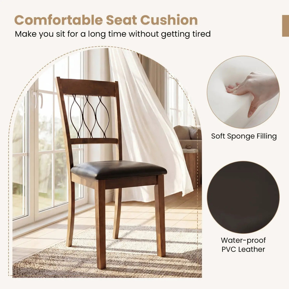 Set of 2 Dining Chair Fabric/Faux Leather Upholstered with Padded Seat by DirectDeals