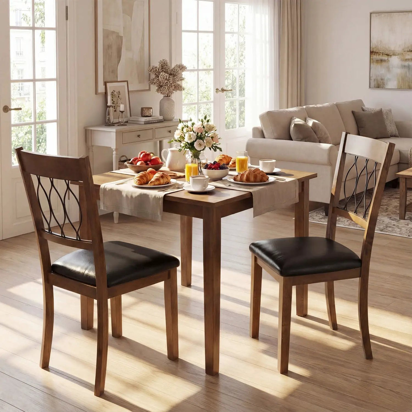 Set of 2 Dining Chair Fabric/Faux Leather Upholstered with Padded Seat by DirectDeals