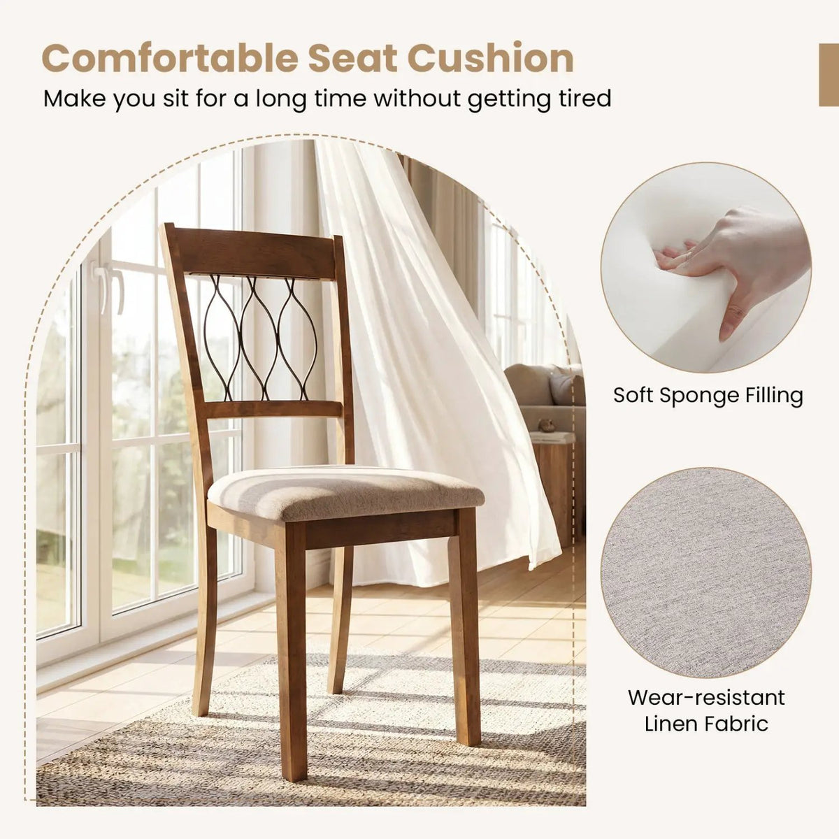 Set of 2 Dining Chair Fabric/Faux Leather Upholstered with Padded Seat by DirectDeals