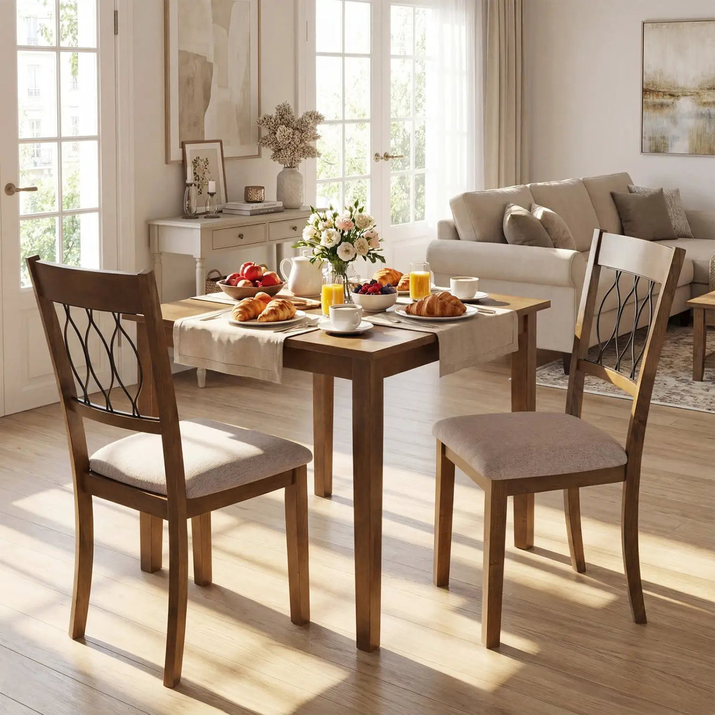 Set of 2 Dining Chair Fabric/Faux Leather Upholstered with Padded Seat by DirectDeals
