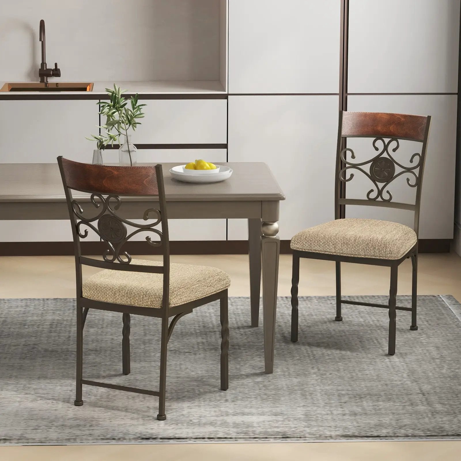 Set of 2 Dining Room Chairs Armless Kitchen Chairs Set with Seat Cushion-Brown by DirectDeals