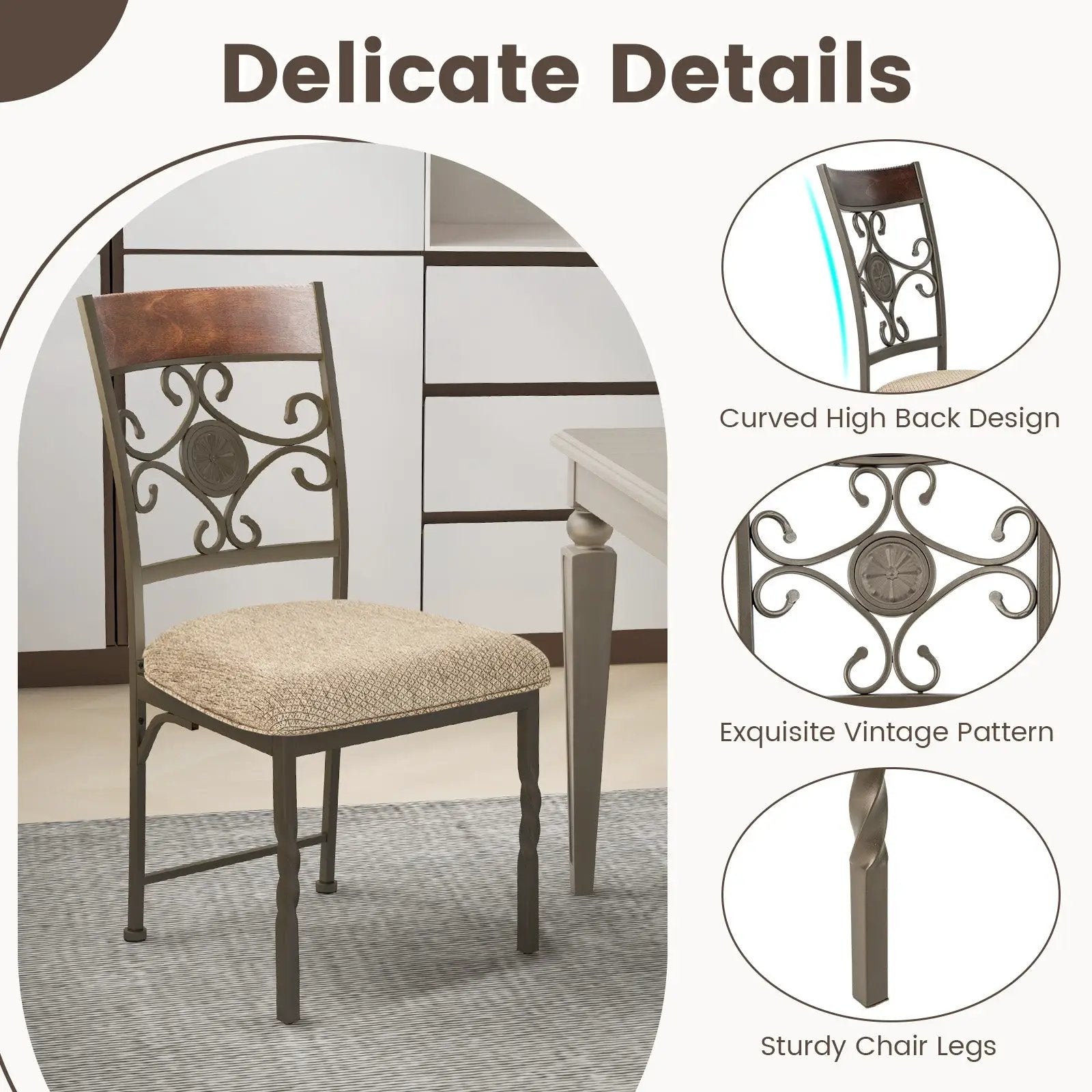 Set of 2 Dining Room Chairs Armless Kitchen Chairs Set with Seat Cushion-Brown by DirectDeals