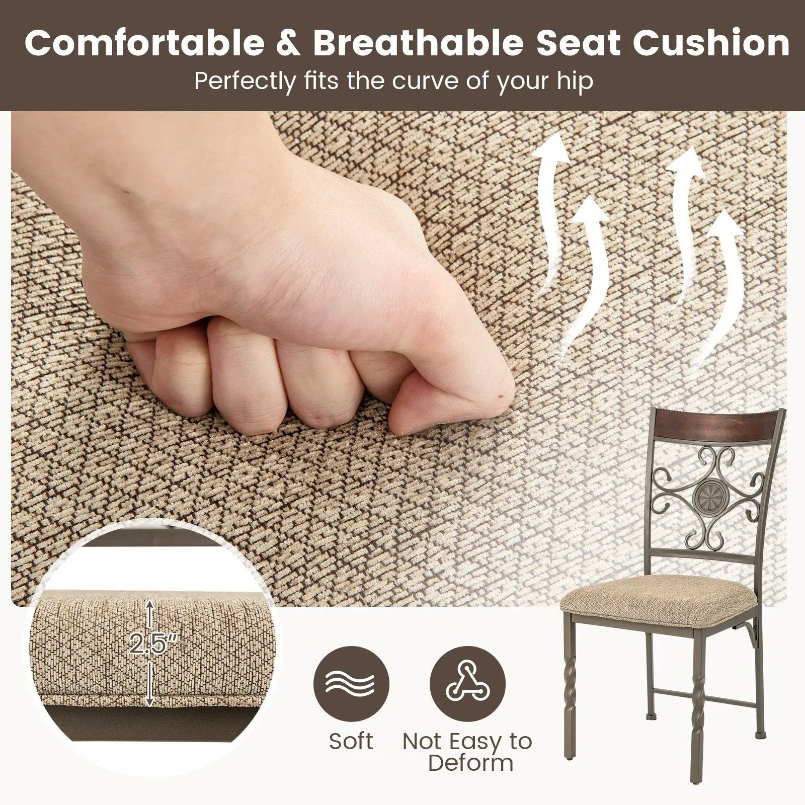 Set of 2 Dining Room Chairs Armless Kitchen Chairs Set with Seat Cushion-Brown by DirectDeals