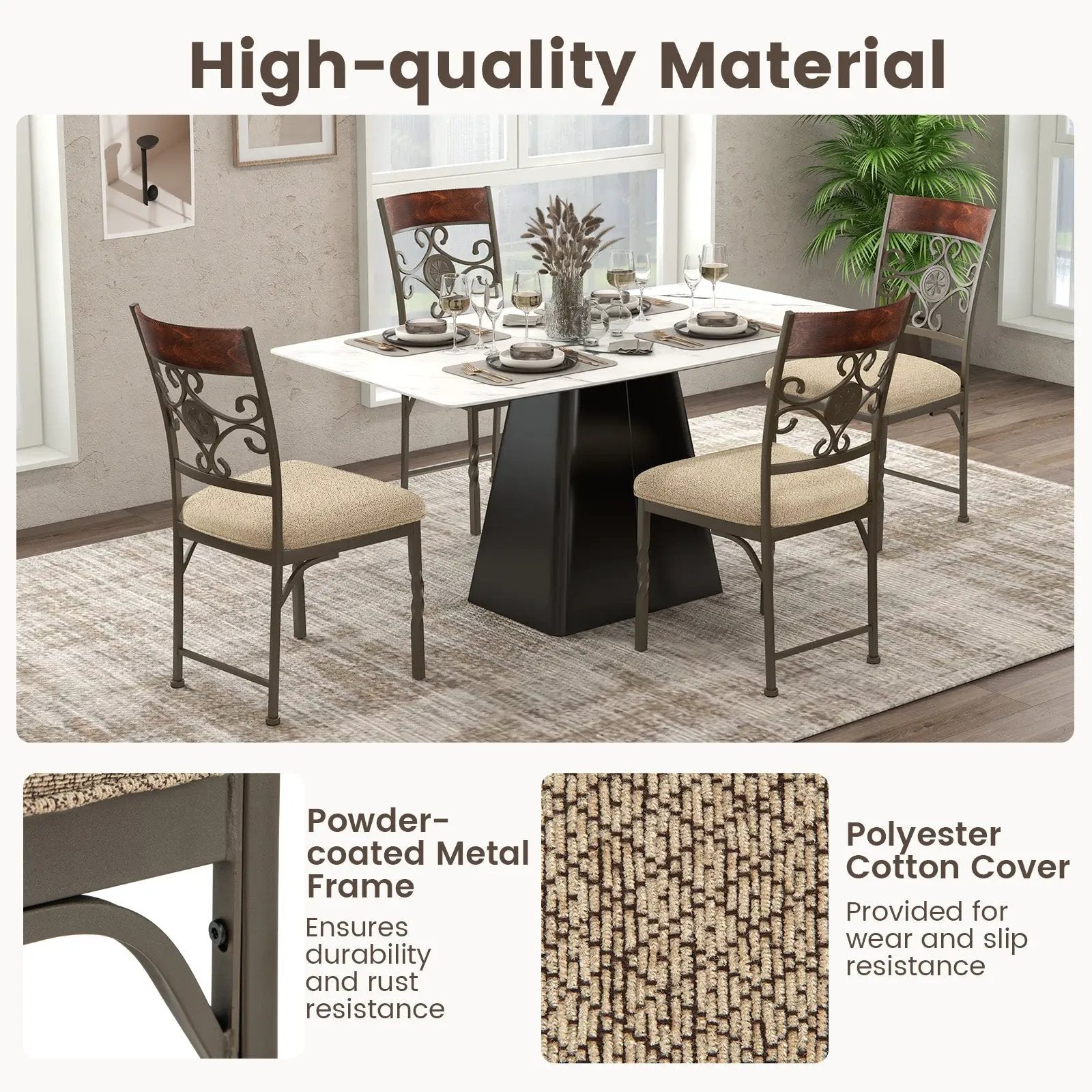 Set of 2 Dining Room Chairs Armless Kitchen Chairs Set with Seat Cushion-Brown by DirectDeals
