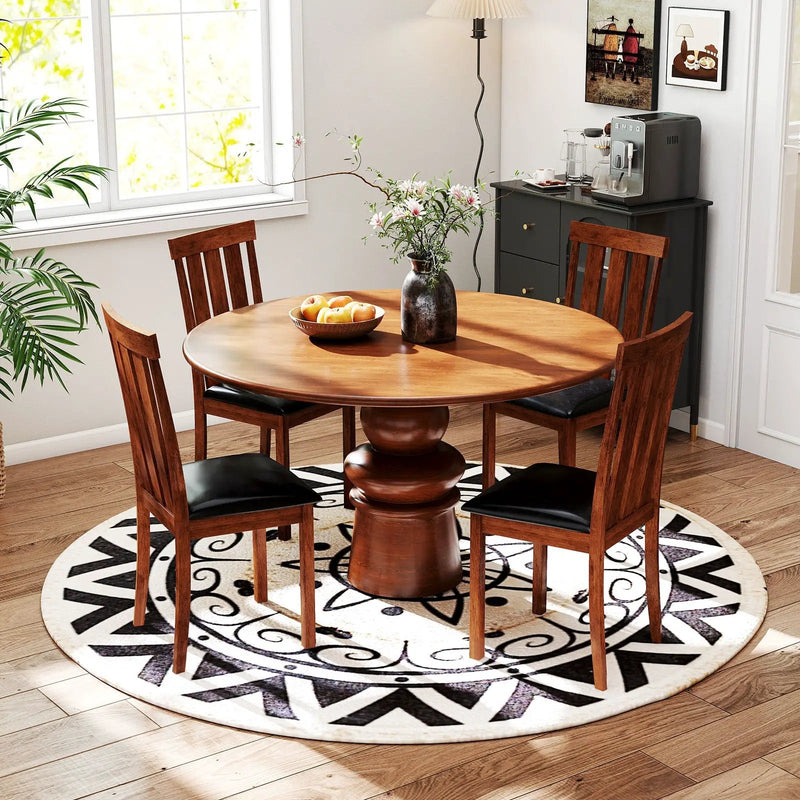 Set of 2 Dining Room Chairs with Rubber Wood Frame PU Leather Seat-Walnut by DirectDeals