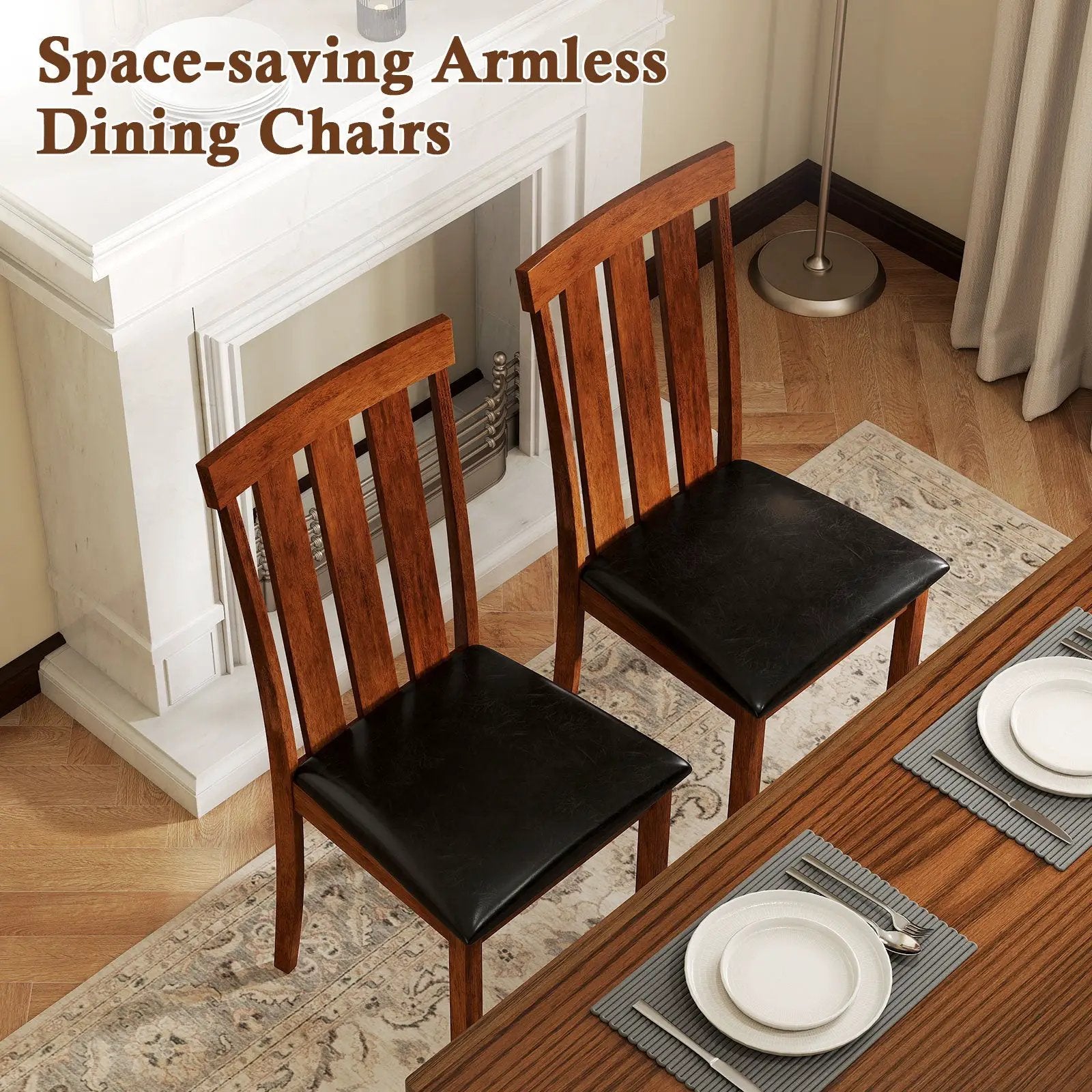 Set of 2 Dining Room Chairs with Rubber Wood Frame PU Leather Seat-Walnut by DirectDeals