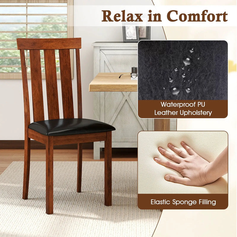Set of 2 Dining Room Chairs with Rubber Wood Frame PU Leather Seat-Walnut by DirectDeals