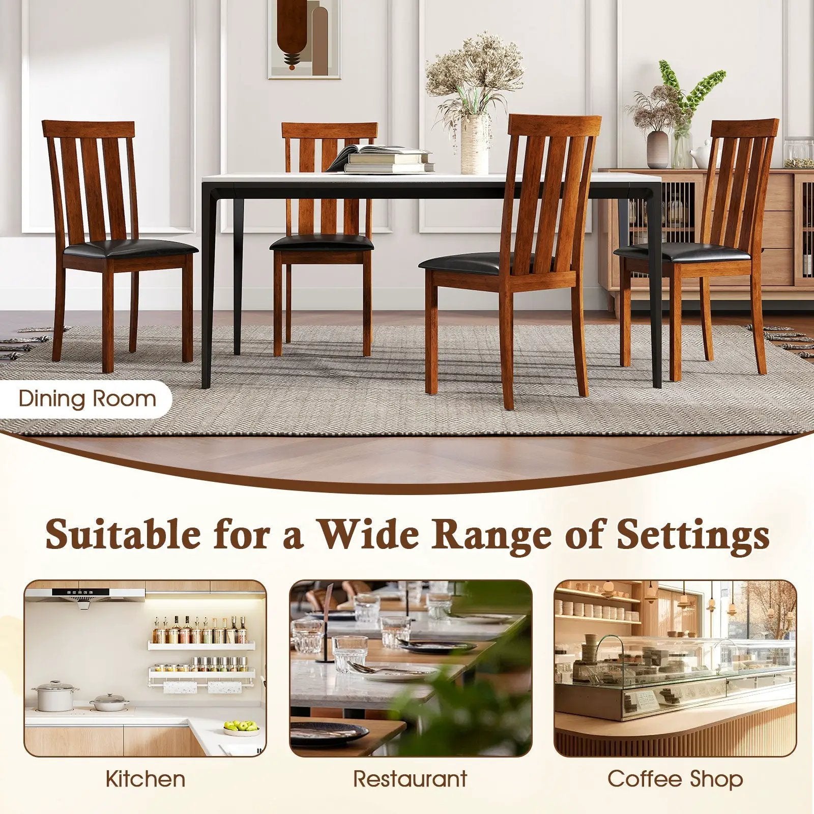 Set of 2 Dining Room Chairs with Rubber Wood Frame PU Leather Seat-Walnut by DirectDeals
