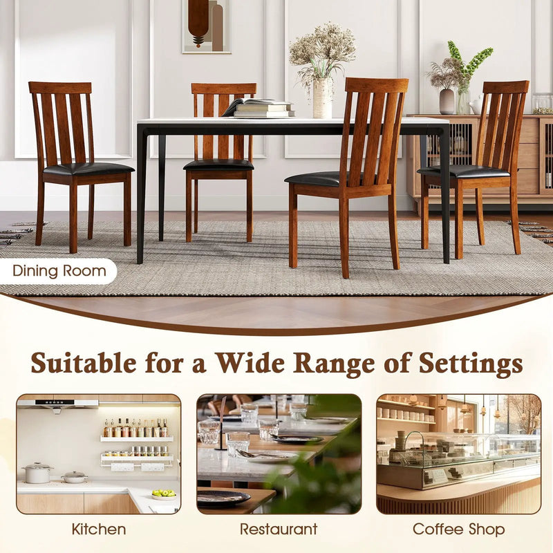 Set of 2 Dining Room Chairs with Rubber Wood Frame PU Leather Seat-Walnut by DirectDeals