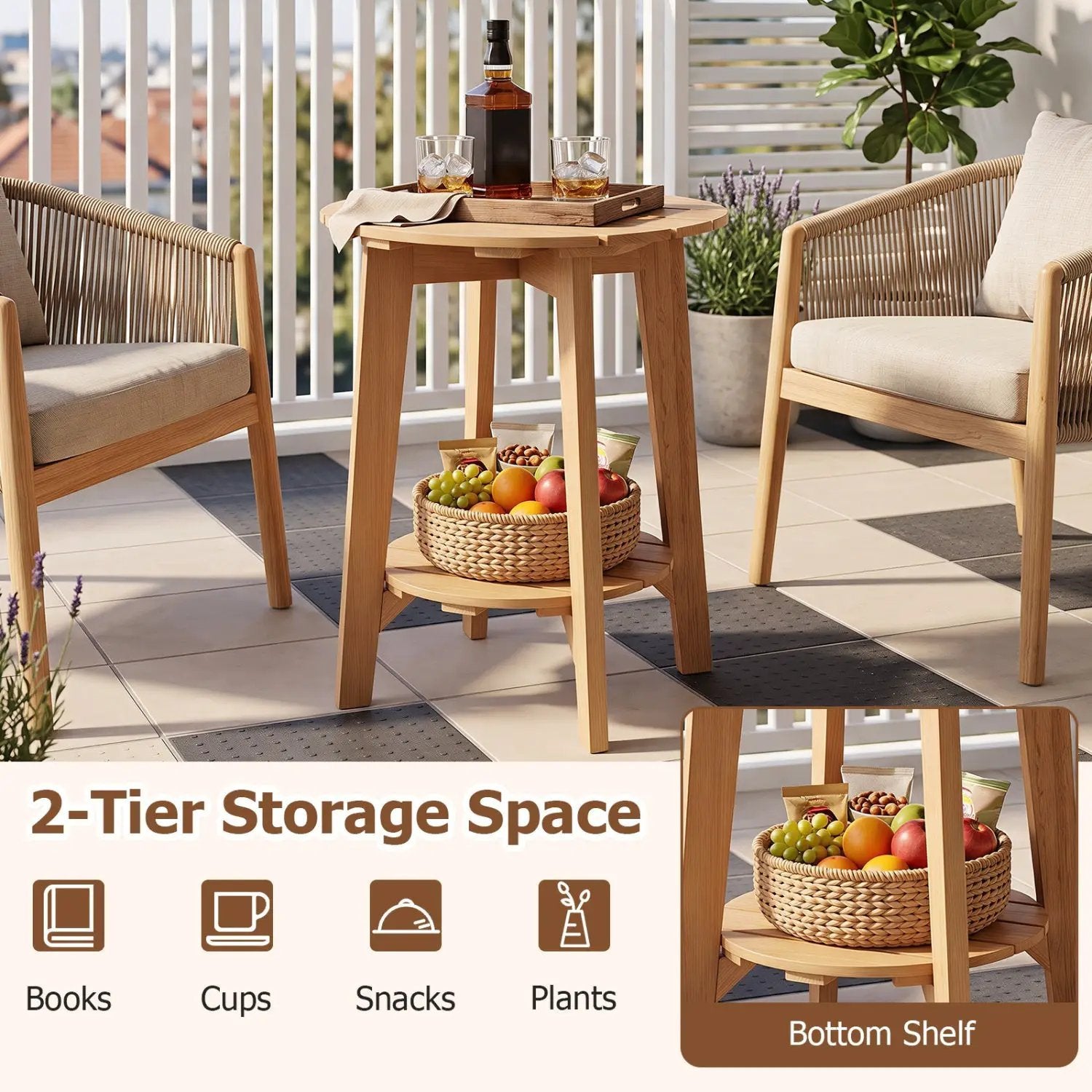 Eucalyptus Wood Side Table Set of 2 with Storage Shelf by DirectDeals