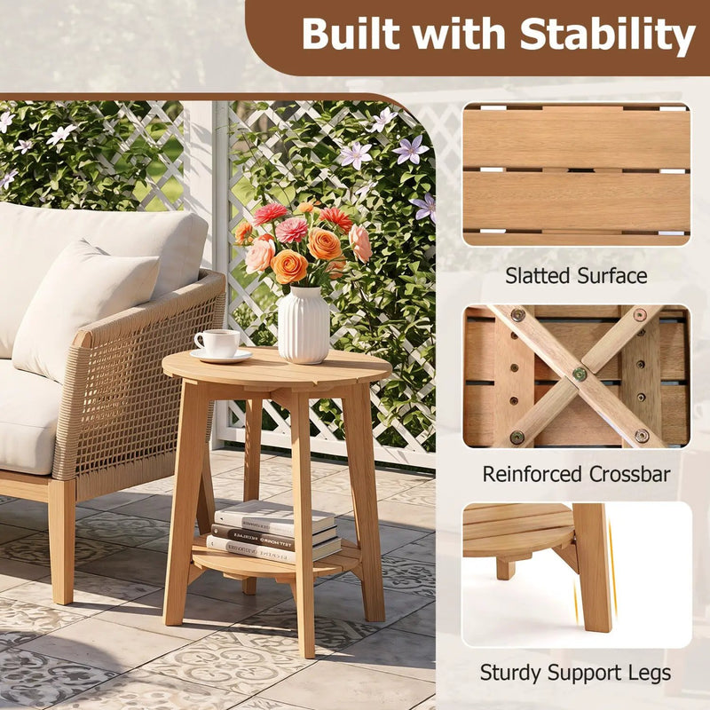 Eucalyptus Wood Side Table Set of 2 with Storage Shelf by DirectDeals