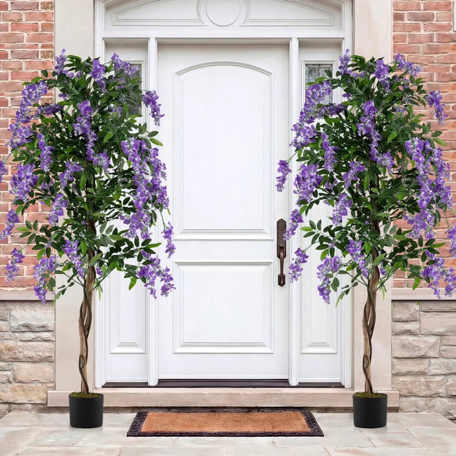 Set of 2 Fake Ficus Plant 6 FT Artificial Wisteria Tree with Natural Trunks and Purple Lifelike Flowers by DirectDeals