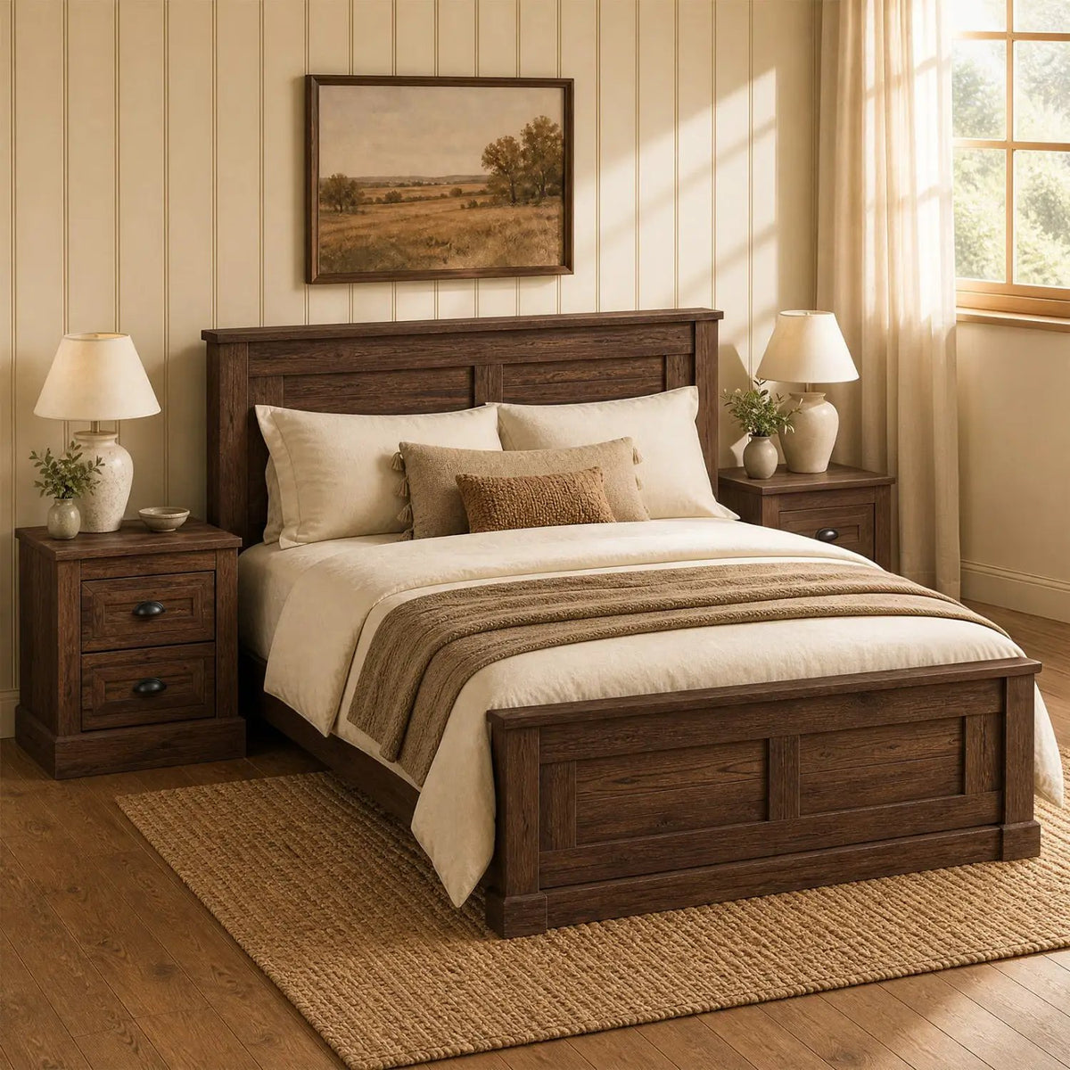 Farmhouse Nightstand Set of 2 with Drawers - Brown by DirectDeals