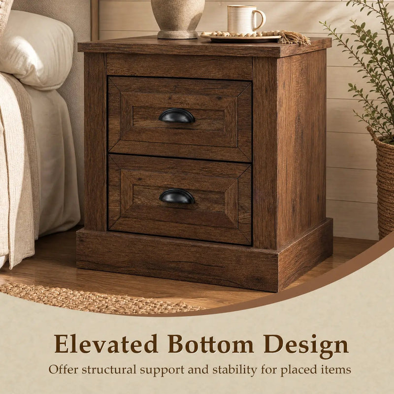 Farmhouse Nightstand Set of 2 with Drawers - Brown by DirectDeals