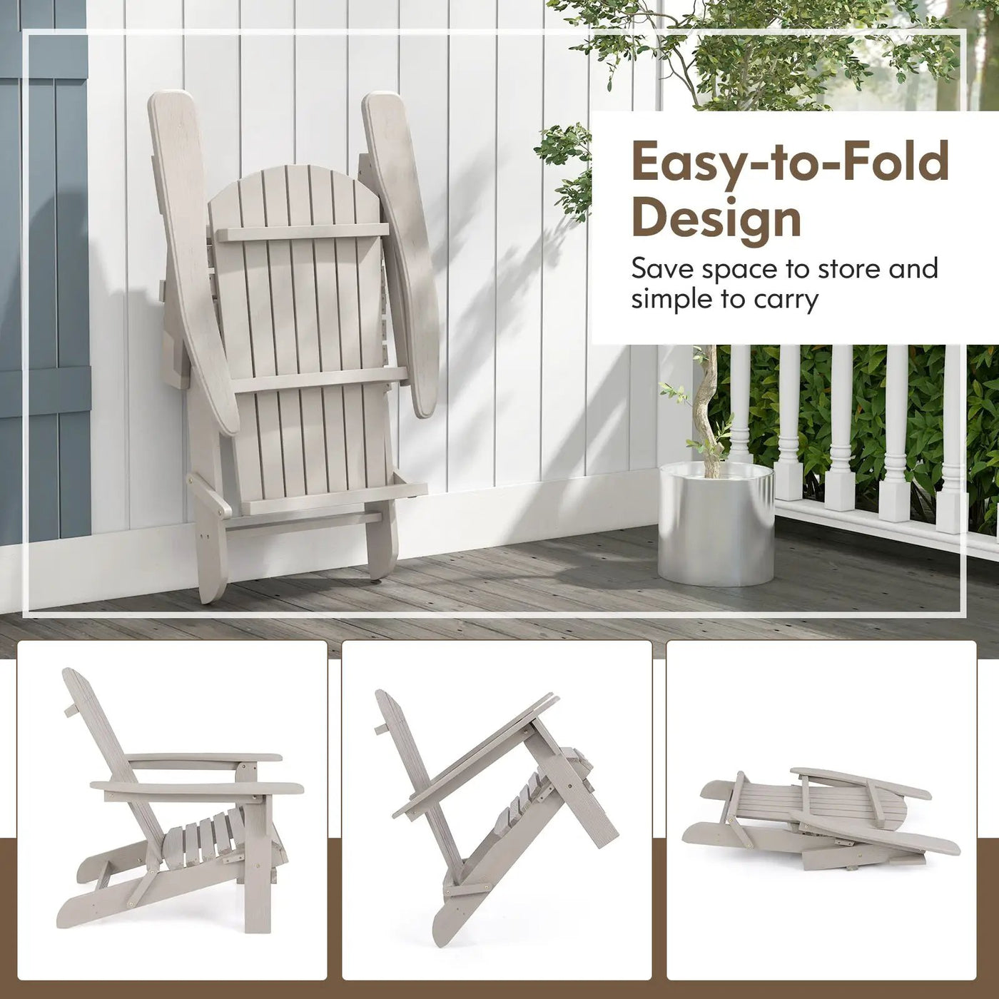 1 Piece Folding Adirondack Chair with High Backrest and Wide Armrests by DirectDeals