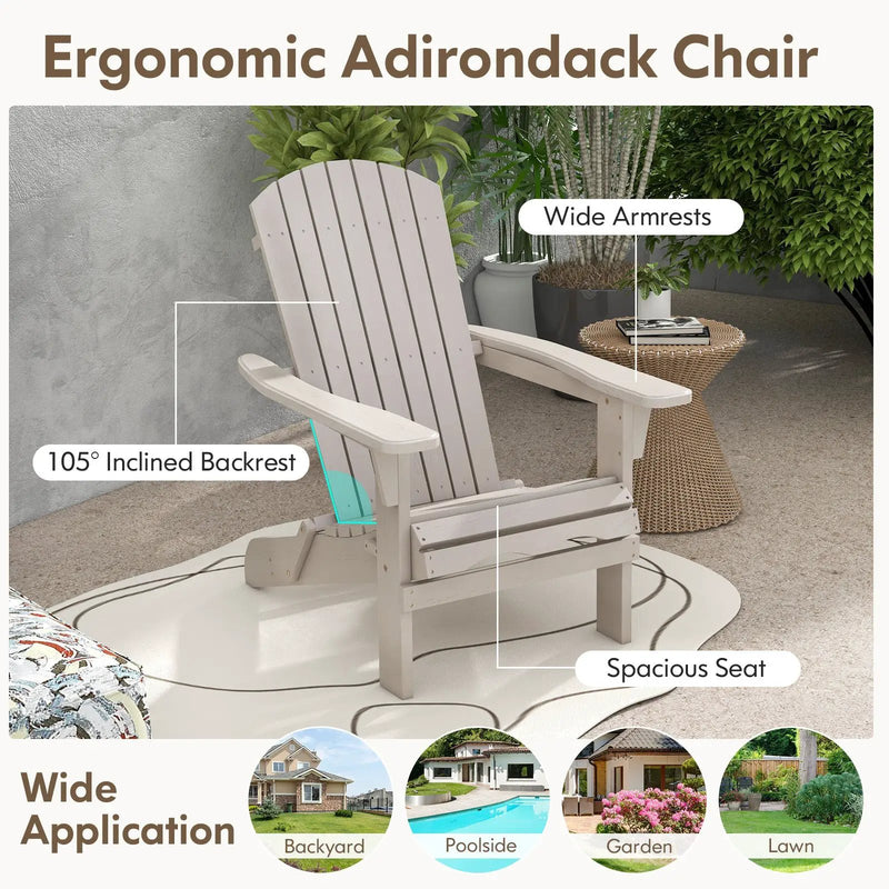 1 Piece Folding Adirondack Chair with High Backrest and Wide Armrests by DirectDeals