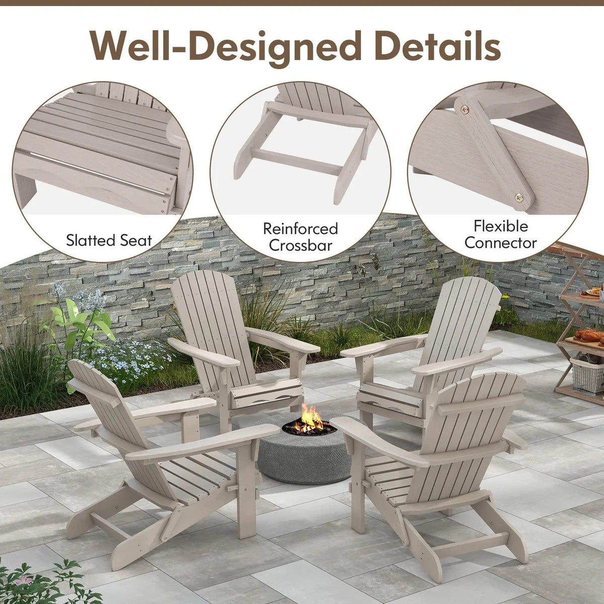 1 Piece Folding Adirondack Chair with High Backrest and Wide Armrests by DirectDeals