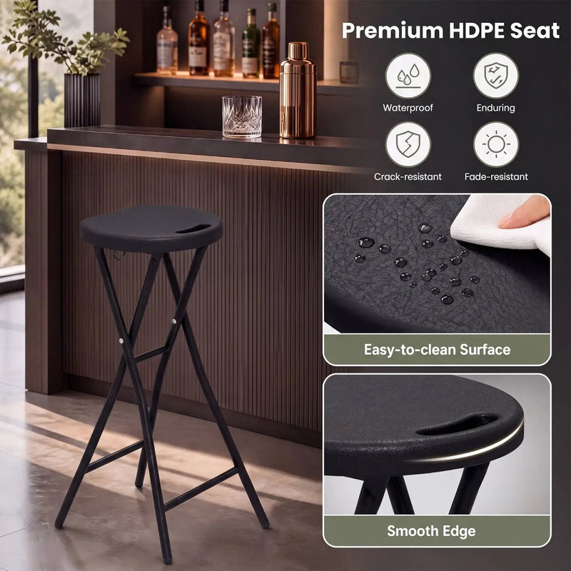 Folding Bar Stool Set of 2 - 27.5" Height with Carry Handle by DirectDeals