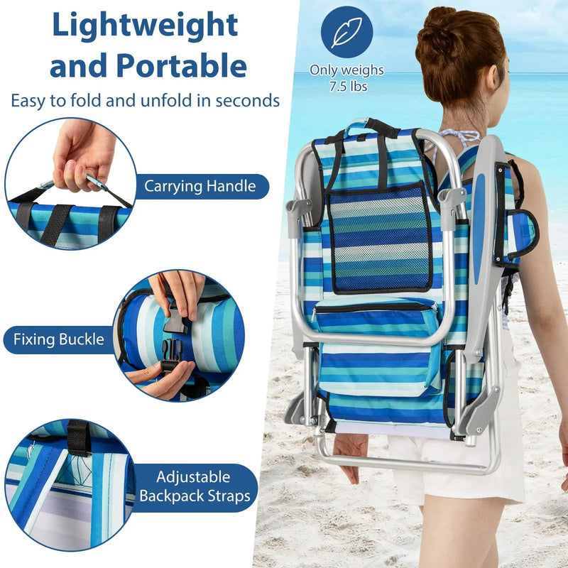 Folding Beach Chair with 4-Position Adjustable Backrest by DirectDeals