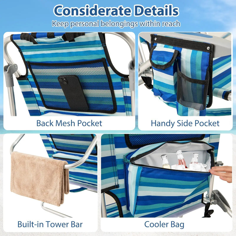Folding Beach Chair with 4-Position Adjustable Backrest by DirectDeals
