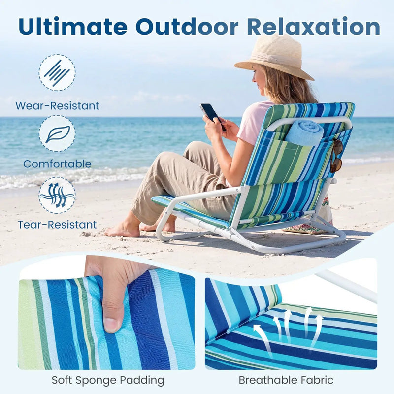 Folding Beach Chairs Set of 2 with Padded Seat by DirectDeals
