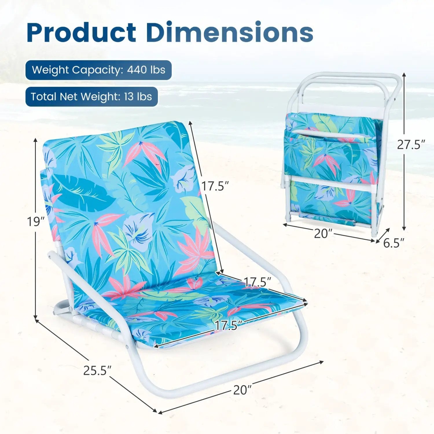 Folding Beach Chairs Set of 2 with Padded Seat by DirectDeals