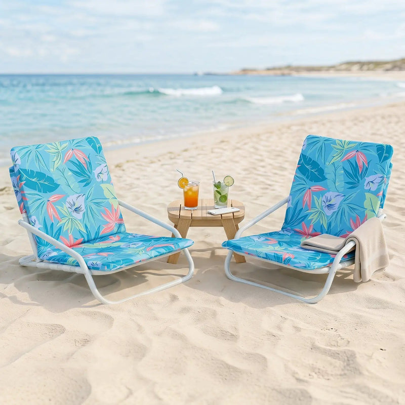 Folding Beach Chairs Set of 2 with Padded Seat by DirectDeals