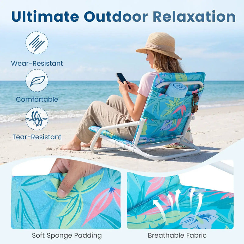 Folding Beach Chairs Set of 2 with Padded Seat by DirectDeals