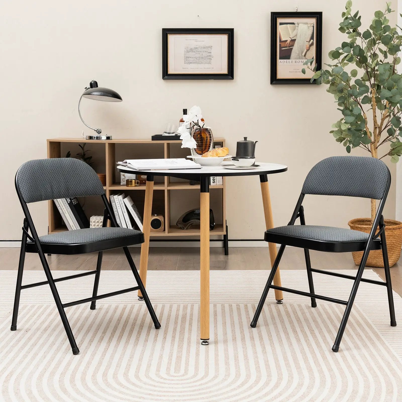 4 Pieces Fabric Upholstered Padded Seat Folding Chairs Seet by DirectDeals