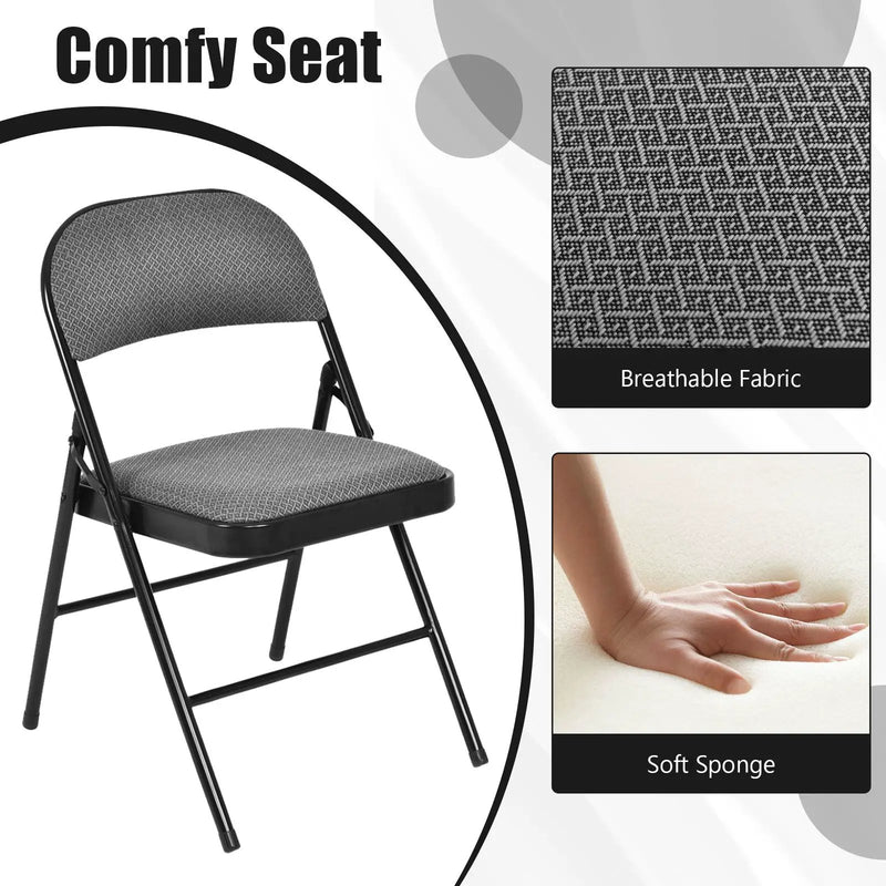4 Pieces Fabric Upholstered Padded Seat Folding Chairs Seet by DirectDeals