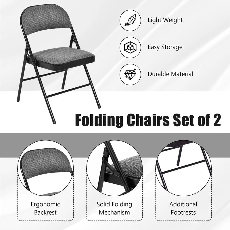 4 Pieces Fabric Upholstered Padded Seat Folding Chairs Seet by DirectDeals
