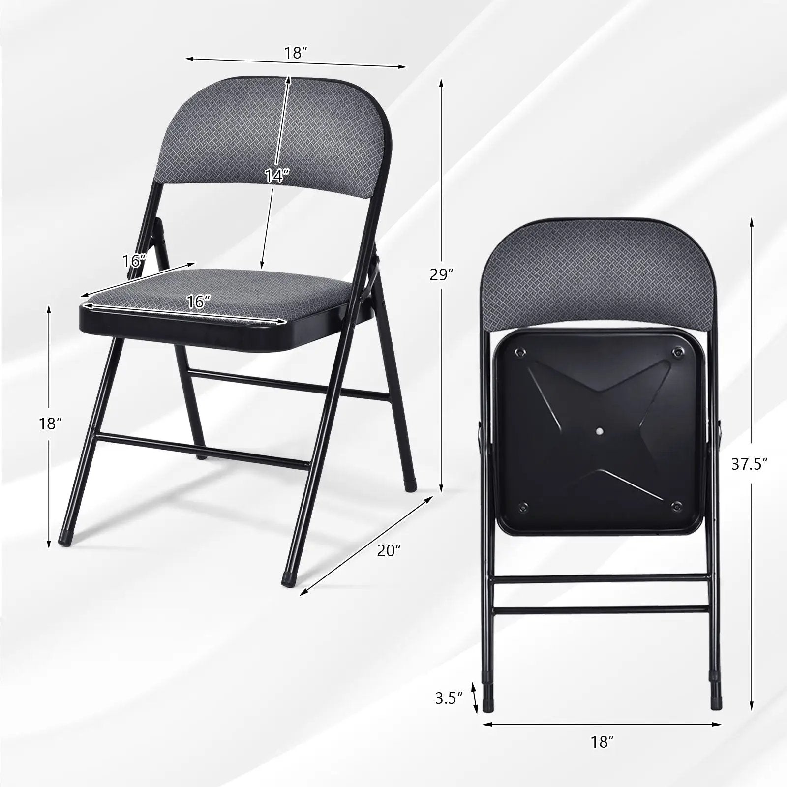 4 Pieces Fabric Upholstered Padded Seat Folding Chairs Seet by DirectDeals