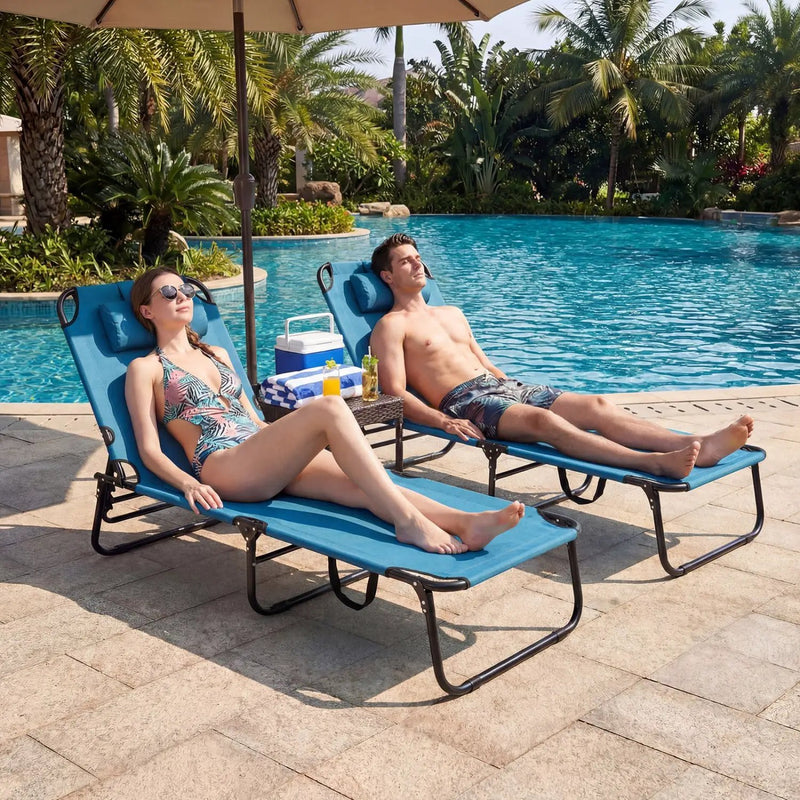 Set of 2 Folding Face Down Tanning Chair with Face Hole 3 Removable Pillows by DirectDeals