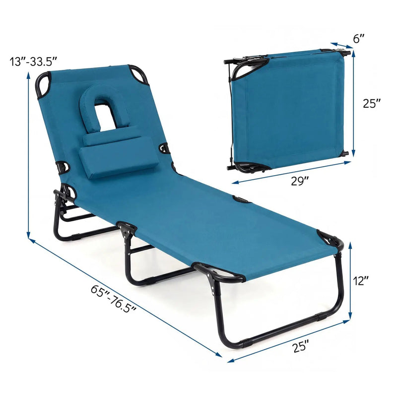 Set of 2 Folding Face Down Tanning Chair with Face Hole 3 Removable Pillows by DirectDeals
