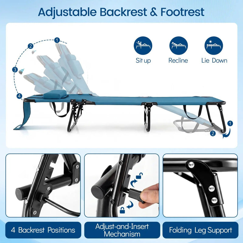 Set of 2 Folding Face Down Tanning Chair with Face Hole 3 Removable Pillows by DirectDeals