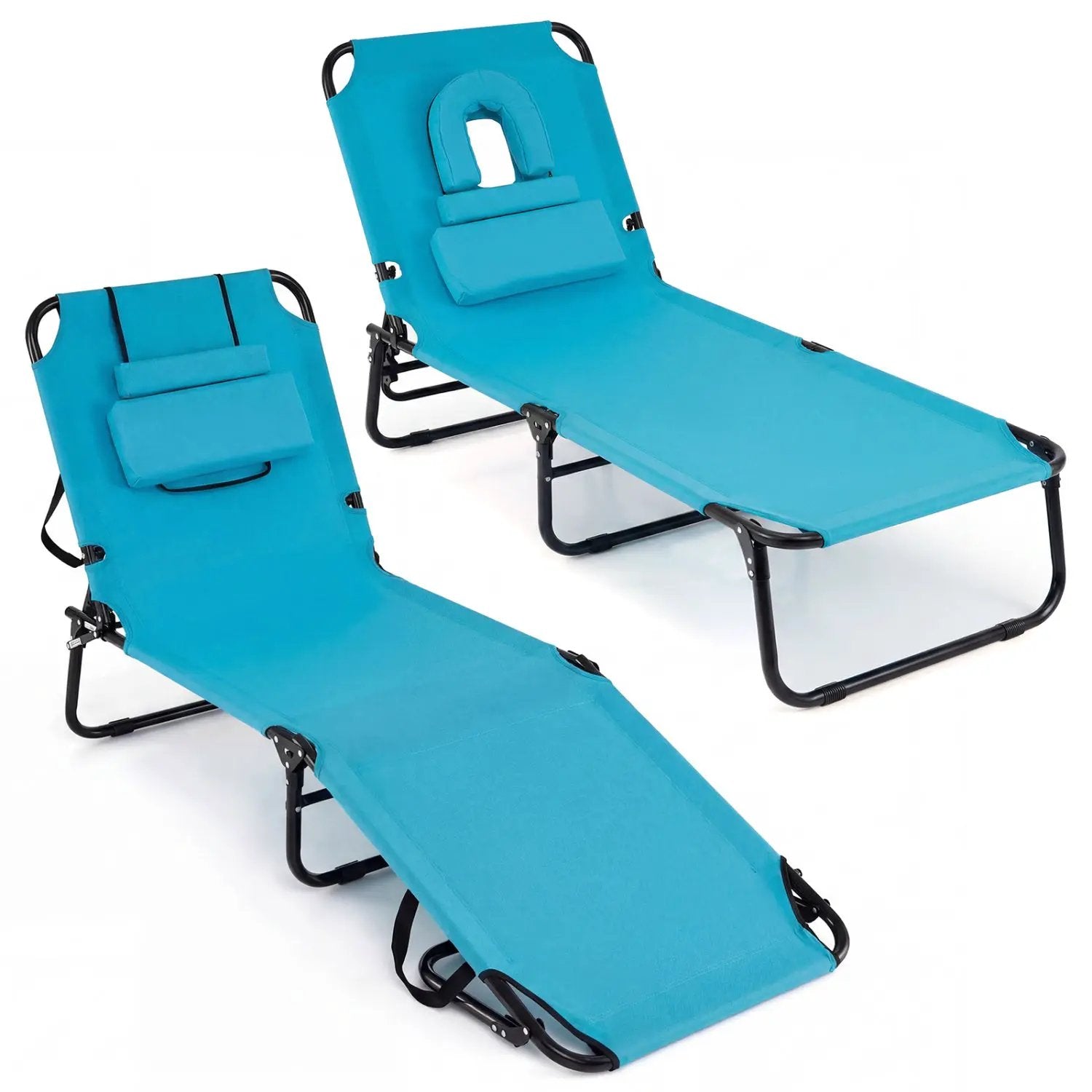 Set of 2 Folding Face Down Tanning Chair with Face Hole 3 Removable Pillows by DirectDeals