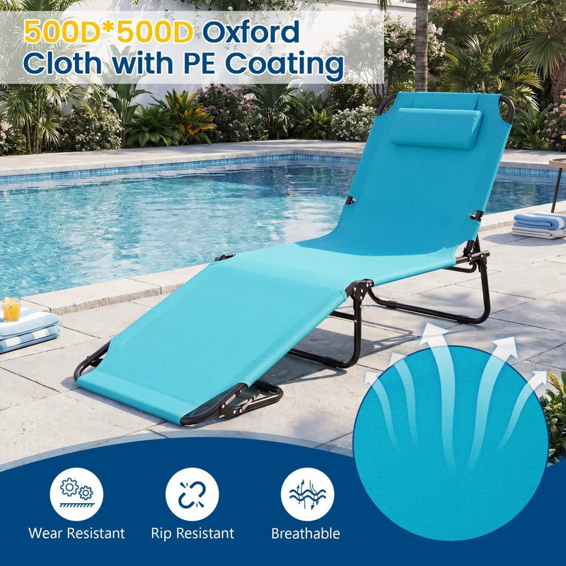 Set of 2 Folding Face Down Tanning Chair with Face Hole 3 Removable Pillows by DirectDeals