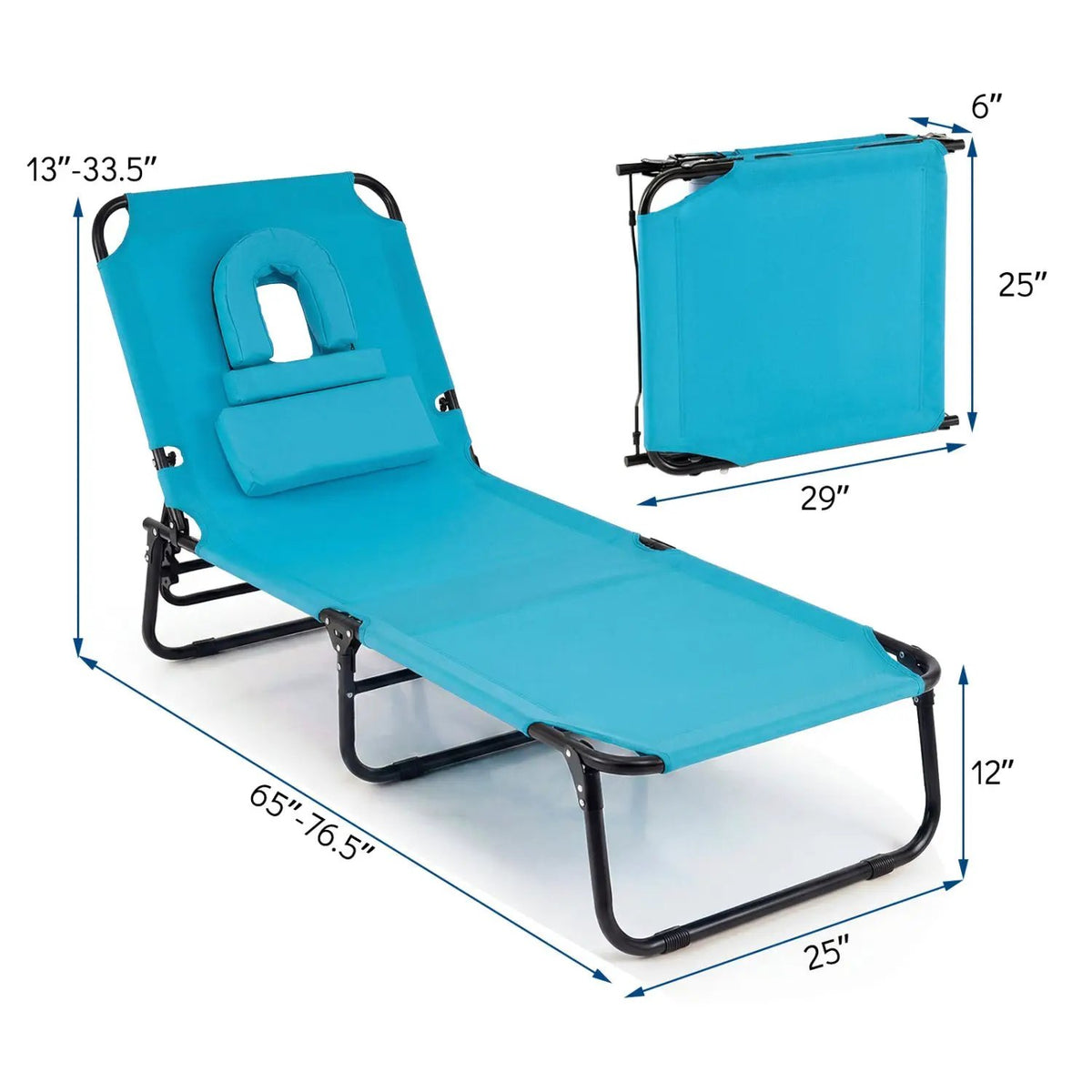 Set of 2 Folding Face Down Tanning Chair with Face Hole 3 Removable Pillows by DirectDeals